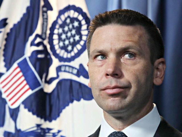 WASHINGTON, DC - JUNE 28: Acting Secretary of Homeland Security Kevin McAleenan listens to a question during a news conference at the Immigration and Customs Headquarters, on June 28, 2019 in Washington, DC. McAleenan spoke about the supplemental funding request for DHS and the Department of Health and Human Services …