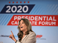 SIOUX CITY, IOWA - JULY 19: Democratic presidential hopeful self-help author Marianne Williamson speaks during the AARP and The Des Moines Register Iowa Presidential Candidate Forum on July 19, 2019 in Sioux City, Iowa. Twenty democratic presidential hopefuls are participating in the AARP and Des Moines Register candidate forums that …