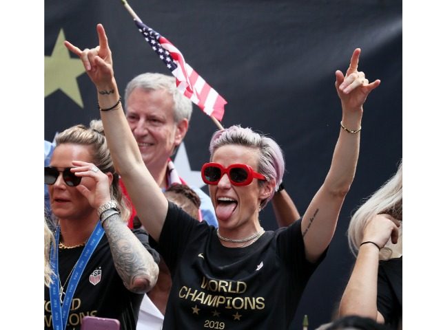 NEW YORK, NEW YORK - JULY 10: Megan Rapinoe celebrates during the U.S. Women's National Soccer Team Victory Parade and City Hall Ceremony on July 10, 2019 in New York City. (Photo by Al Bello/Getty Images)