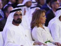 UAE Prime Minister and Dubai Ruler Sheikh Mohammed bin Rashid al-Maktoum,(2nd from L) sits next to his wife Princess Haya bint al-Hussein (C-R), United Nations Secretary-General Ban Ki-moon(L) and Dubai Crown Prince Sheikh Hamdan bin Mohammed bin Rashed al-Maktoum (R)during the presentation of a UN report on funding for humanitarian …