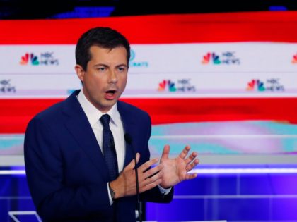 Democratic presidential candidate South Bend Mayor Pete Buttigieg speaks during the Democr