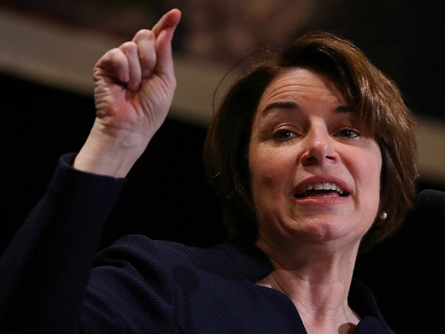 WASHINGTON, DC - MAY 07: Democratic presidential candidate Sen. Amy Klobuchar (D-MN) speaks at the International Association of Machinists and Aerospace Workers annual legislative conference May 7, 2019 in Washington, DC. Klobuchar spoke on workers rights, health care and her plan for mental health care and substance abuse treatment during …
