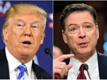 This combination photo shows President Donald Trump speaking during a roundtable discussion on tax policy in White Sulphur Springs, W.Va., on April 5, 2018, left, and former FBI director James Comey speaking during a Senate Intelligence Committee hearing on Capitol Hill in Washington on June 8, 2017. Trump fired off …