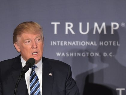 Republican presidential nominee Donald Trump speaks during the grand opening of the Trump International Hotel in Washington, DC on October 26, 2016. / AFP / Mandel NGAN (Photo credit should read MANDEL NGAN/AFP/Getty Images)