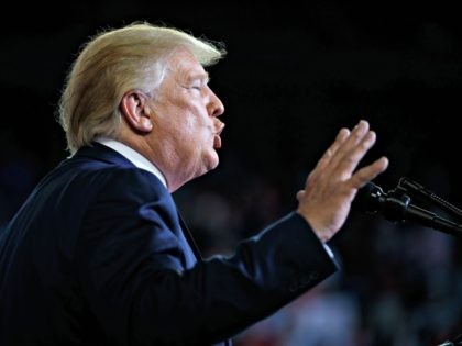 President Donald Trump speaks at a campaign rally at Williams Arena in Greenville, N.C., W