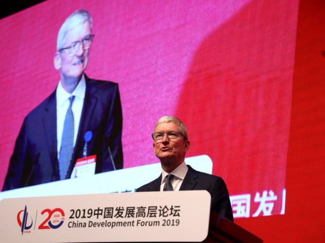 Apple CEO Tim Cook speaks during the Economic Summit held for the China Development Forum