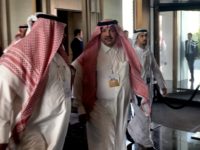 Saudi Minister of State Mohammed al-Shaikh (C) arrives for the second day of a US-sponsored Middle East economic conference on June 26, 2019 in the Bahraini capital Manama. - White House senior adviser Jared Kushner called during the conference for the Palestinians to accept the "Opportunity of the Century" that …