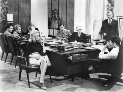 Sandra Dee as a private secretary at a board meeting in a scene from the film 'Doctor, You've Got To Be Kidding', 1967. (Photo by Metro-Goldwyn-Mayer/Getty Images)