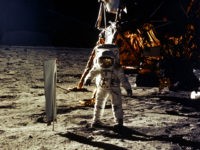 376713 20: (FILE PHOTO) The deployment of scientific experiments by Astronaut Edwin Aldrin Jr. is photographed by Astronaut Neil Armstrong. Man's first landing on the Moon occurred July 20, 1969 as Lunar Module "Eagle" touched down gently on the Sea of Tranquility on the east side of the Moon. The …