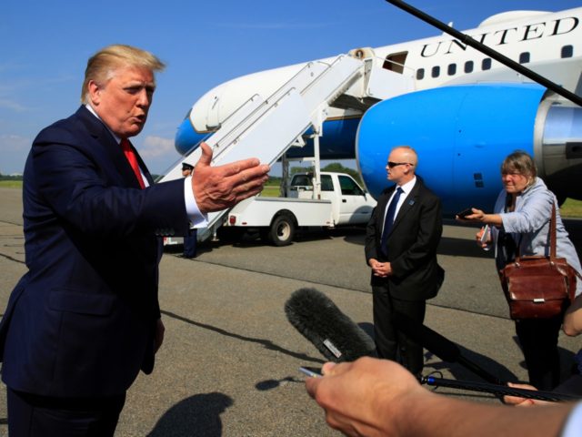 President Donald Trump speaks at Morristown Municipal Airport in Morristown, N.J., on his