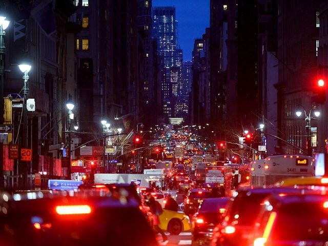 Cars are seen in a traffic jam in their evening commute on the 5th Avenue on February 27,