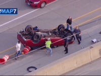 Good Samaritans rush to help Burbank man after truck flips on I-88, and a TV helicopter captures the whole thing