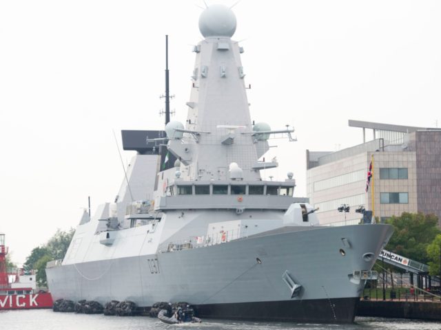 CARDIFF, WALES - SEPTEMBER 04: HMS Duncan at Cardiff Bay during the NATO Summit on Septemb