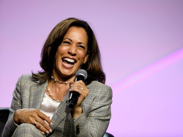Democratic presidential hopeful Kamala Harris addresses the Presidential Forum at the NAACP's 110th National Convention at Cobo Center on July 24, 2019, in Detroit, Michigan. (Photo by JEFF KOWALSKY / AFP) (Photo credit should read JEFF KOWALSKY/AFP/Getty Images)