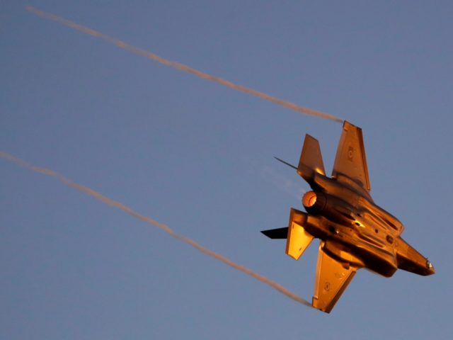 An Israeli F-35 fighter jet performs during an air show at the graduation ceremony of Isra