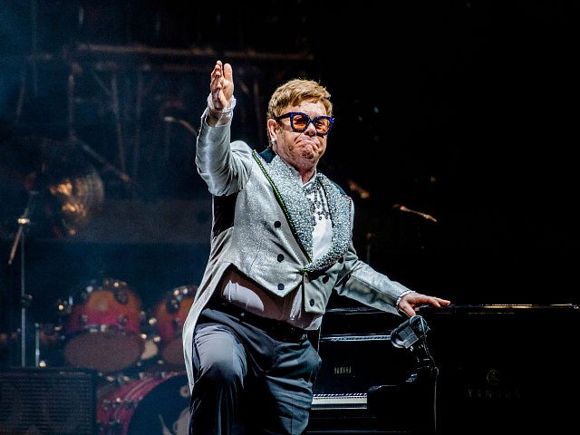 English singer-songwriter Elton John performs on stage during the 'Farewell Yellow Brick R