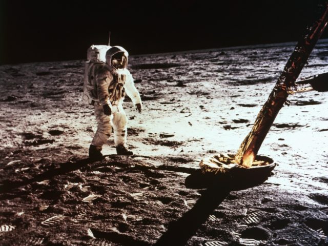 THE MOON - JULY 21: Apollo 11 astronaut Buzz Aldrin (Edwin E. Aldrin Jr.) is photographed