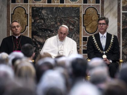 (From L) The prefect of the Papal House Lord bishop Georg Gaenswein, Pope Francis, mayor o
