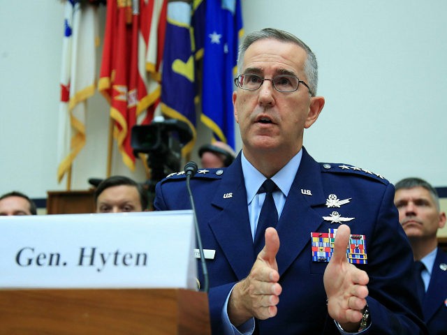 U.S. Strategic Command Commander Gen. John Hyten, testifies before a House Committee on Science, Space, and Technology Space Subcommittee and House Armed Services Committee Strategic Forces Subcommittee joint hearing on 'Space Situational Awareness: Whole of Government Perspectives on Roles and Responsibilities' on Capitol Hill in Washington, Friday, June 22, 2018. …