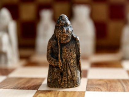 LONDON, ENGLAND – JUNE 3: A newly discovered Lewis Chessman at Sotheby’s on June 3, 2019 in London, England. On 2 July in London, Sotheby’s will offer the first discovery of an unknown missing piece from the hoard of 93 objects found in 1831 on the Isle of Lewis in …