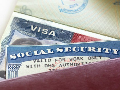 Social Security Card - stock photo American Visa and Social Security Card with '"Valid for work only with DHS authorisation"'