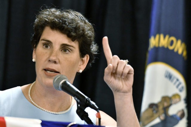 Election 2020 Kentucky Senate McGrath In this Aug. 18, 2018 file photo, Amy McGrath speaks to supporters during the 26th Annual Wendell Ford Dinner in Louisville, Ky. McGrath, a Marine combat aviator who narrowly lost a House race to an incumbent Republican in Kentucky, has set her sights on an even more formidable target: Senate Majority Leader Mitch McConnell. (AP Photo/Timothy D. Easley) The Associated Press