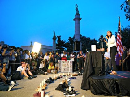 NEW YORK, NY - AUGUST 5: U.S. Rep. Alexandria Ocasio-Cortez (D-NY) speaks during a vigil for the victims of the recent mass shootings in El Paso, Texas and Dayton, Ohio, in Grand Army Plaza on August 5, 2019 in the Brooklyn borough of New York City. Lawmakers and local advocates …