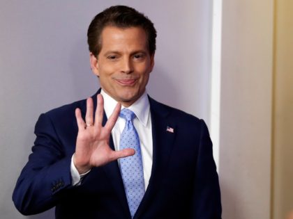 Anthony Scaramucci, incoming White House communications director, waves as he arrives during a press briefing at the White House, Friday, July 21, 2017, in Washington. (AP Photo/Alex Brandon)