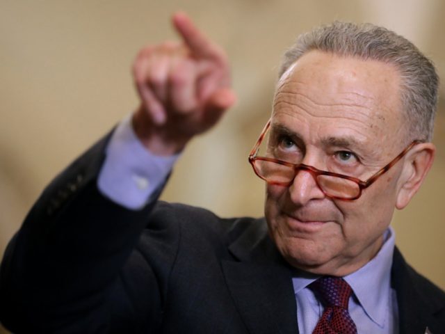 WASHINGTON, DC - MARCH 05: Senate Minority Leader Charles Schumer (D-NY) talks to reporters following the weekly Democratic Senate policy luncheon at the U.S. Capitol March 05, 2019 in Washington, DC. With the support of at least four Republicans, the Senate seems poised to approve a resolution of disapproval on …