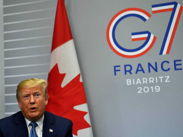 US President Donald Trump (R) speaks during a bilateral meeting with Canada's Prime Minist