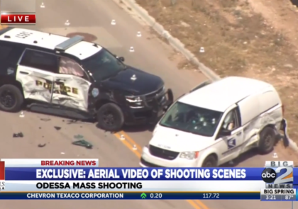A helicopter view of the final shooting scene where police shot and killed the Midland-Ode