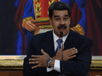 Venezuelan President Nicolas Maduro gestures as he speaks during the Simon Bolivar national journalism award ceremony at Miraflores presidential palace in Caracas on June 27, 2019. (Photo by Yuri CORTEZ / AFP) (Photo credit should read YURI CORTEZ/AFP/Getty Images)