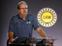 DETROIT, MI - JULY 16: United Auto Workers President Gary Jones speaks at the opening of open the 2019 GM-UAW contract talks where the traditional ceremonial handshake takes place on July 16, 2019 in Detroit, Michigan. With its increasing investment in electric vehicles, General Motors is faced with the challenge …