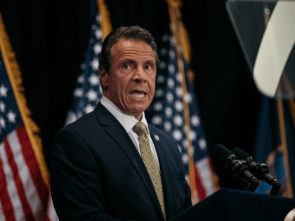 New York Governor Andrew Cuomo delivers a speech on the importance of renewable energy and