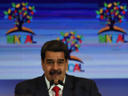 Venezuela's President Nicolas Maduro speaks during the plenary session of the Ministerial Meeting of the Coordinating Bureau of the Non-Aligned Movement (NAM) on July 20, 2019 in Caracas, Venezuela. (Photo by YURI CORTEZ / AFP) (Photo credit should read YURI CORTEZ/AFP/Getty Images)