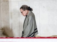 WASHINGTON, DC - JULY 22: Associate Justice Ruth Bader Ginsburg is the last justice to leave a private ceremony in the Great Hall of the Supreme Court where the late Supreme Court Justice John Paul Stevens lies in repose on July 22, 2019 in Washington, DC. Justice Stevens died at …