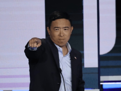 ormer tech executive Andrew Yang reacts during the second night of the first Democratic presidential debate on June 27, 2019 in Miami, Florida. A field of 20 Democratic presidential candidates was split into two groups of 10 for the first debate of the 2020 election, taking place over two nights …