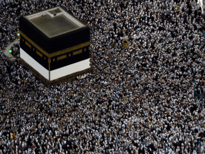 Mulism pilgrims gather around the Kaaba, Islam's holiest shrine, at the Grand Mosque in Saudi Arabia's holy city of Mecca on August 8, 2019, prior to the start of the annual Hajj pilgrimage in the holy city. - Muslims from across the world gather in Mecca in Saudi Arabia for …