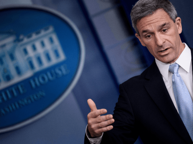 Acting Director of the US Citizenship and Immigration Services Ken Cuccinelli speaks during a briefing at the White House August 12, 2019, in Washington, DC. - The administration of US President Donald Trump announced Monday new rules that aim to deny permanent residency and citizenship benefits to migrants who receive …