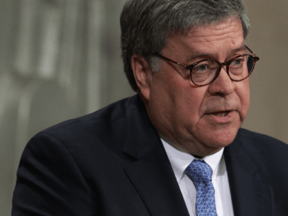 U.S. Attorney General William Barr speaks during a "Combating Anti-Semitism Summit" at the