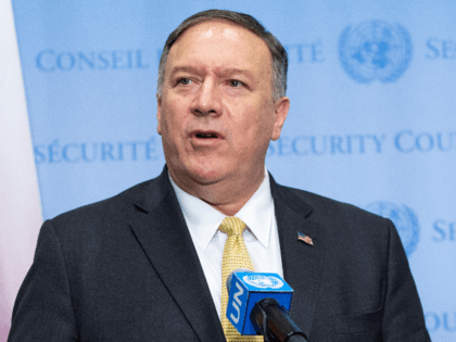 U.S. Secretary of State Mike Pompeo speaks in a media stakeout during the Security Council meeting on August 20, 2019 in New York City. Prior to the meeting on the Middle East, Pompeo acknowledged that ISIS has gained ground in some areas. (Photo by Eduardo Munoz Alvarez/Getty Images)
