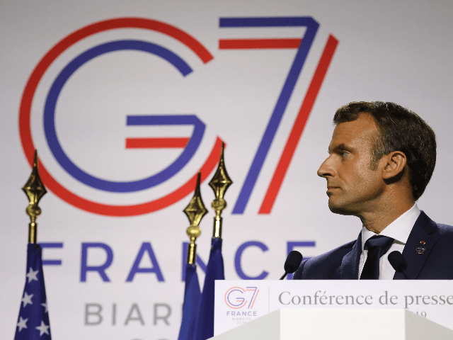 France's President Emmanuel Macron looks on during a joint-press conference with US Presid