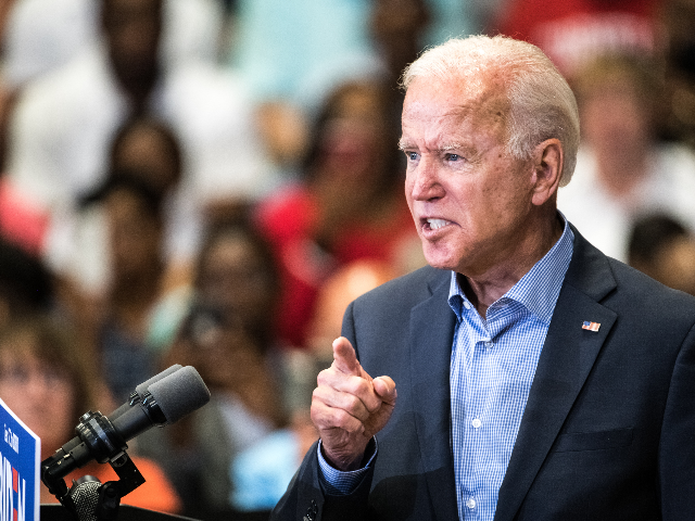Democratic presidential candidate and former US Vice President Joe Biden addresses a crowd at a town hall event at Clinton College on August 29, 2019 in Rock Hill, South Carolina. Biden has spent Wednesday and Thursday campaigning in the early primary state. (Photo by Sean Rayford/Getty Images)