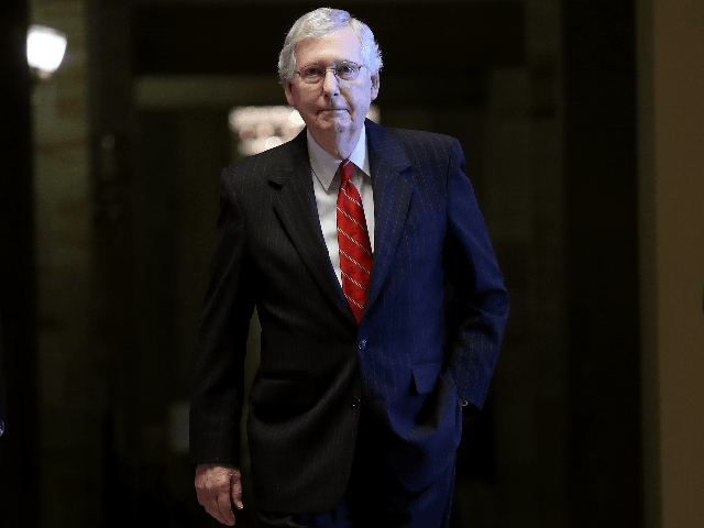 Senate Majority Leader Mitch McConnell (R-KY) walks to a series of votes at the U.S. Capit