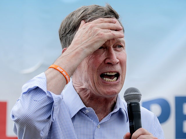 DES MOINES, IOWA - AUGUST 10: Democratic presidential candidate and former Colorado Governor John Hickenlooper delivers a 20-minute campaign speech at the Des Moines Register Political Soapbox at the Iowa State Fair August 10, 2019 in Des Moines, Iowa. Twenty-two of the 23 politicians seeking the Democratic Party presidential nomination …