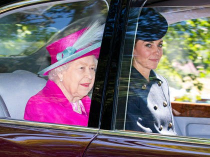 CRATHIE, ABERDEENSHIRE - AUGUST 25: Queen Elizabeth II and Catherine, Duchess of Cambridge are driven to Crathie Kirk Church before the service on August 25, 2019 in Crathie, Aberdeenshire. Queen Victoria began worshiping at the church in 1848 and every British monarch since has worshiped there while staying at nearby …