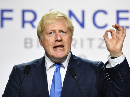 BIARRITZ, FRANCE - AUGUST 24: UK Prime Minister Boris Johnson during a press conference in the Bellevue hotel conference room at the conclusion of the G7 summit on August 24, 2019 in Biarritz, France. The French southwestern seaside resort of Biarritz is hosting the 45th G7 summit from August 24 …