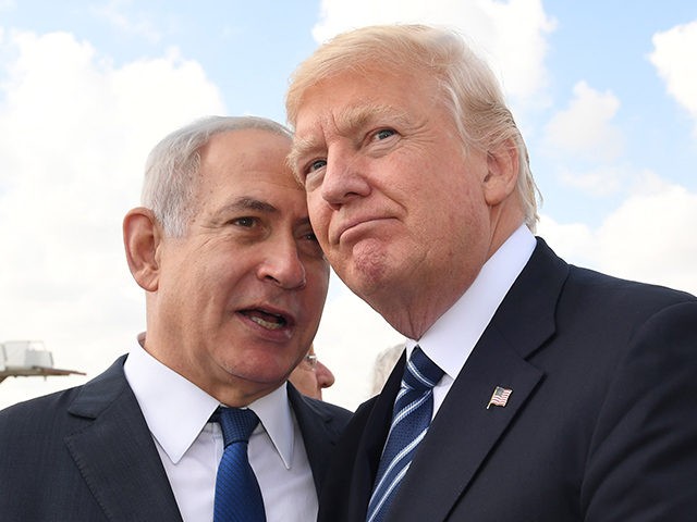 JERUSALEM, ISRAEL - MAY 23: (ISRAEL OUT) In this handout photo provided by the Israel Government Press Office (GPO), Israeli Prime Minister Benjamin Netanyahu speaks with US President Donald Trump prior to the President's departure from Ben Gurion International Airport in Tel Aviv on May 23, 2017 in Jerusalem, Israel. …