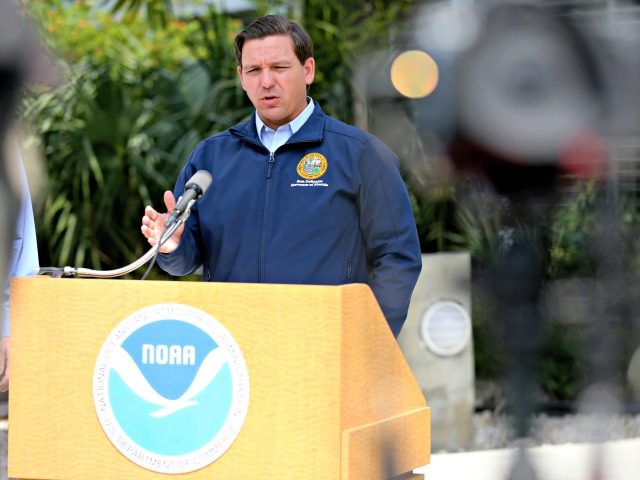 Florida Gov. Ron DeSantis speaks about Tropical Storm Dorian outside of the the National H