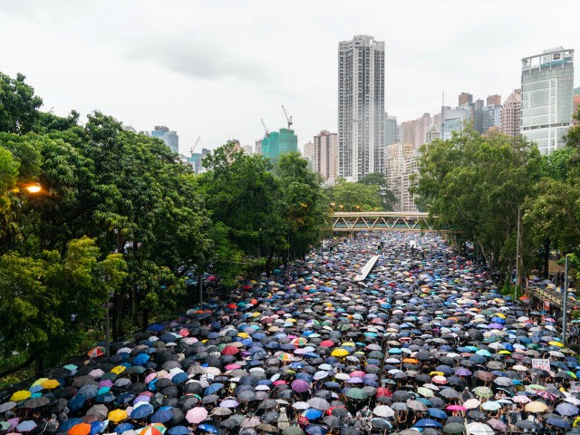 Protesters march against a controversial extradition bill in the Causeway Bay area on Augu